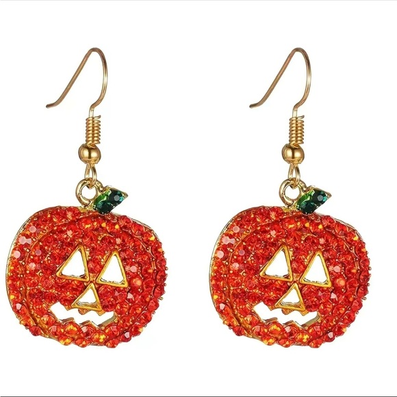 Rhinestone Jack O'lantern Earrings - Picture 4 of 4